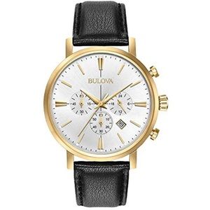 Men’s Bulova Gold Tone, Black Leather Strap Watch